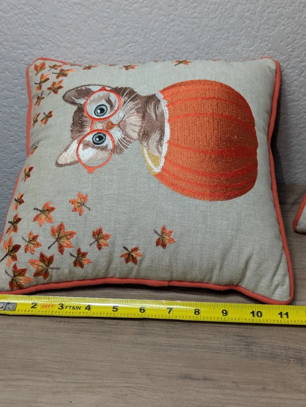 Pier 1 Imports Harvest Cat in Pumpkin Embroidered Throw Pillows - Set of 2